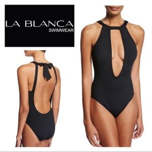 La Blanca ‘Geometry’ High Neck Plunge One-Piece